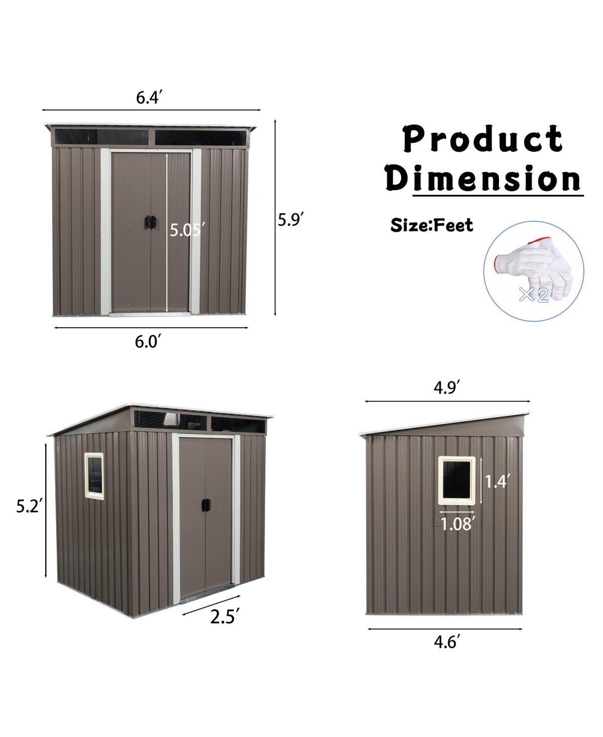 Mondawe x Outdoor Metal Storage Shed With window Transparent plate