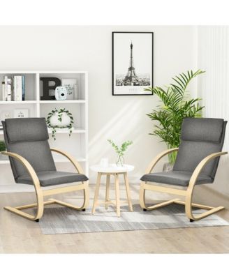 Set of 2 Bentwood Lounge Chair Fabric Upholstered Accent Leisure Armchair Gray