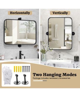 30 x 22 Inch Black Metal Framed Pivot Rectangle Wall-Mounted Mirror
