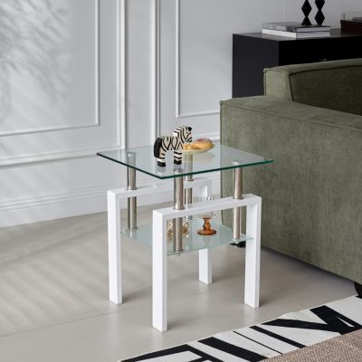 2-Layer Tempered Glass End Table with Storage