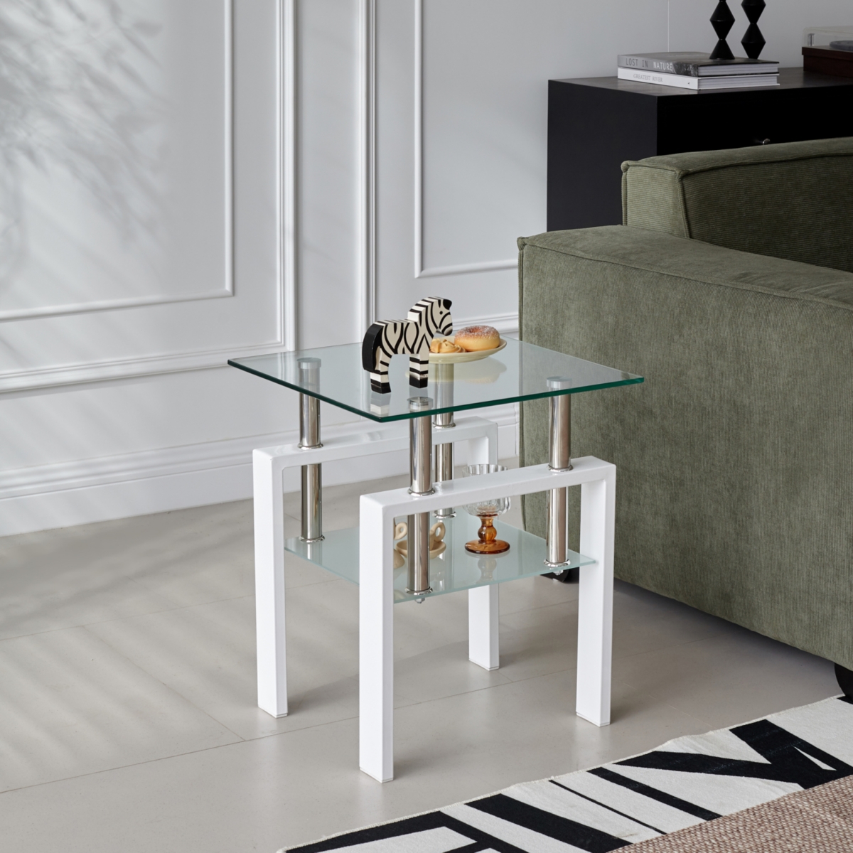 Streamdale Furniture 2-Layer Tempered Glass End Table with Storage