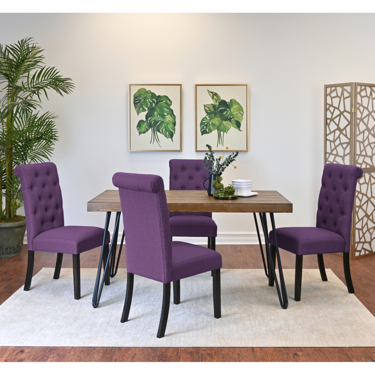 Simplie Fun 5-Piece Dining Set, Hairpin Dining Table with 4 Chairs, 4 Color Options