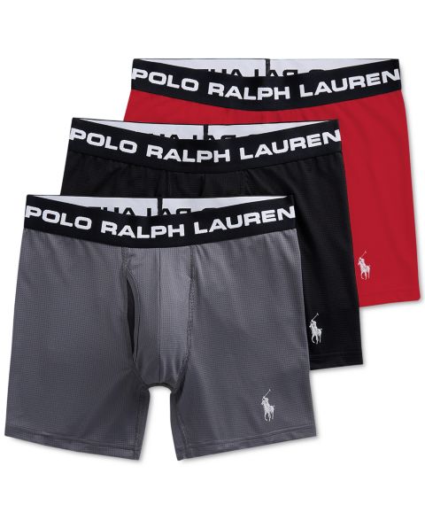 Мужские трусы Polo Ralph Lauren 3-Pack Perfect Pouch Boxer Briefs, цвет: Серый / Чёрный