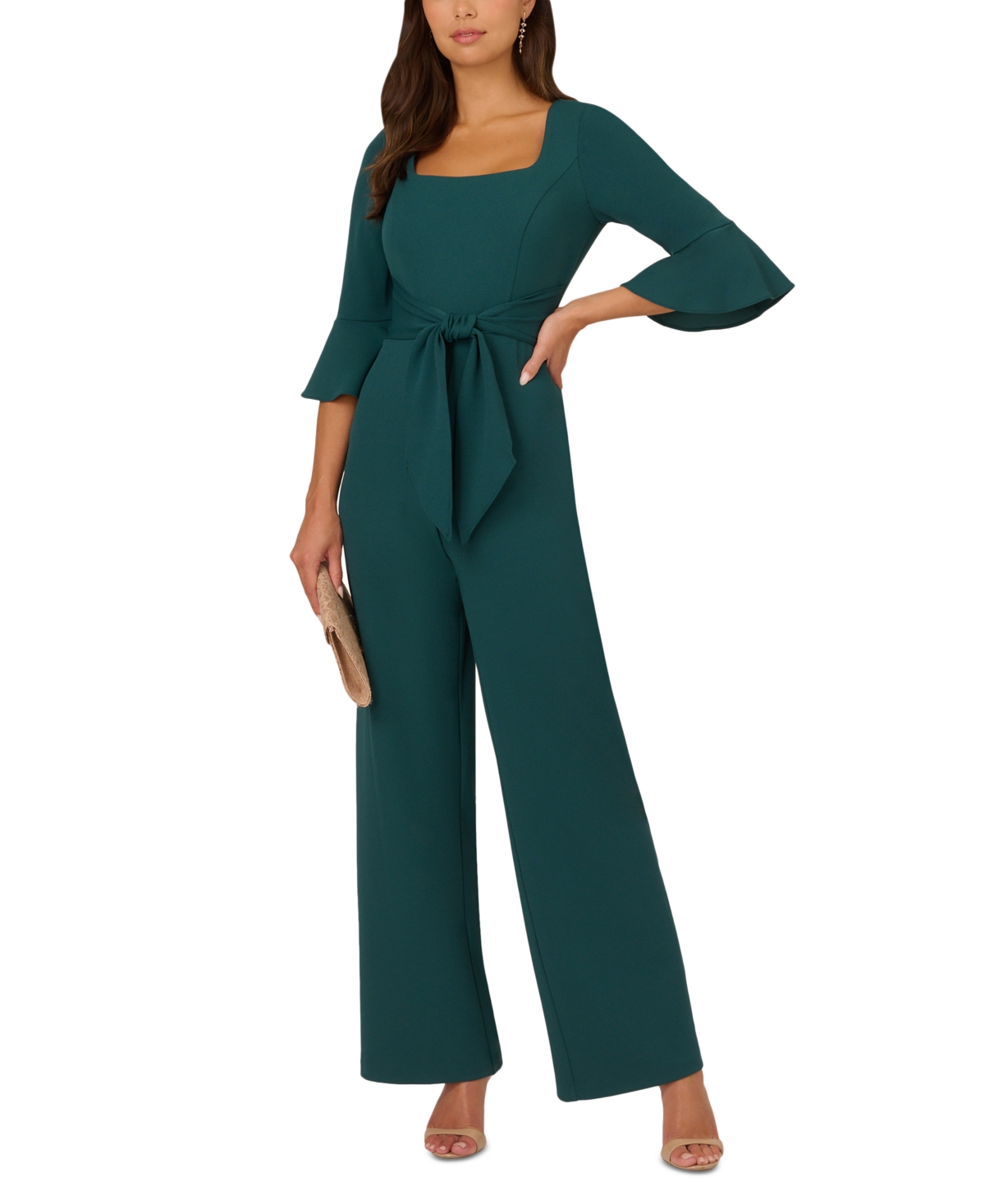 Adrianna Papell Women's Tie-Front Bell-Sleeve Jumpsuit