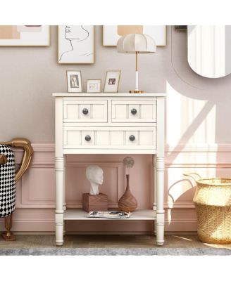 Simplie Fun Narrow Console Table, Slim Sofa Table With Three Storage Drawers And Bottom Shelf