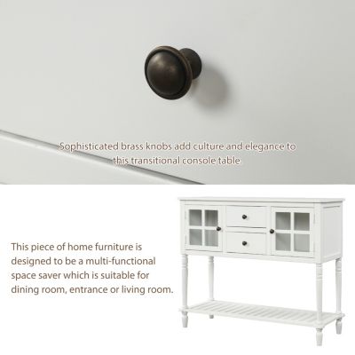 Sideboard Console Table With Bottom Shelf, Farmhouse Wood/Glass Buffet Storage Cabinet Living