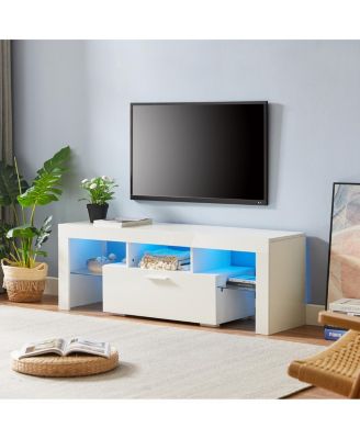  Modern TV Stand With LED Lights, High Glossy Front TV Cabinet