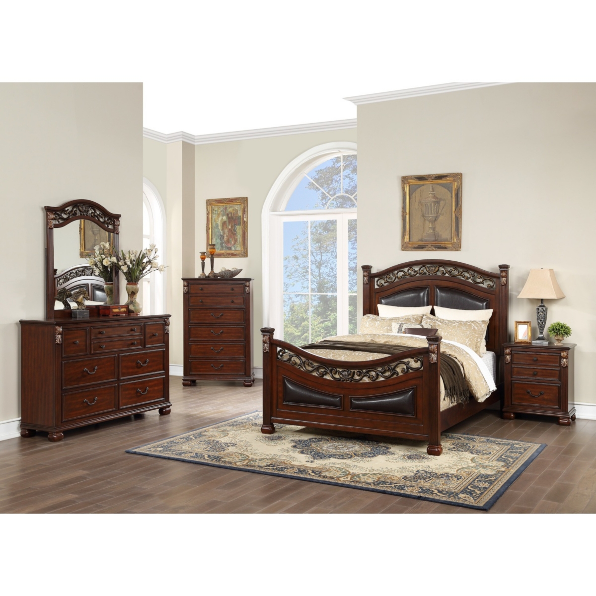 Streamdale Furniture Bedroom Furniture Traditional Look Unique Wooden Nightstand Drawers Bedside Table Cherry