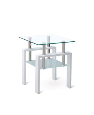 Streamdale Tempered Glass End Table, 2-Tier Storage, Living Room Side Table