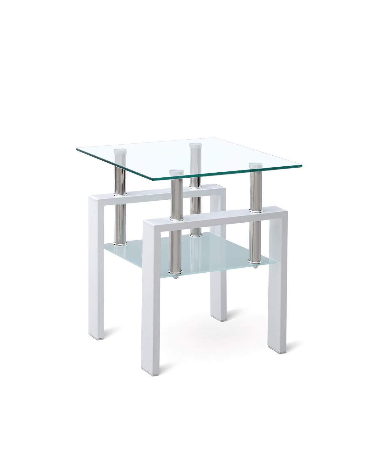 Streamdale Furniture Tempered Glass End Table, 2-Tier Storage, Living Room Side Table