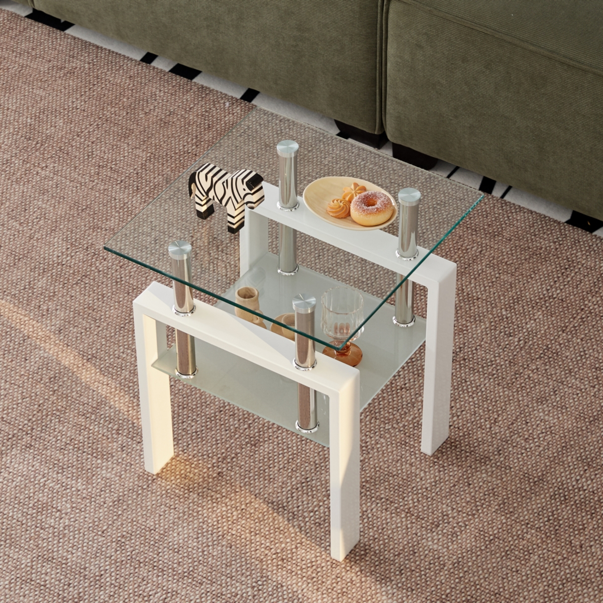Streamdale Furniture Tempered Glass End Table, 2-Tier Storage, Living Room Side Table