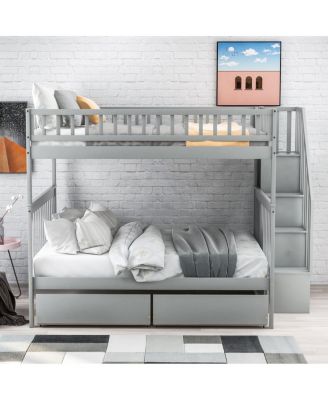 Full Over Full Bunk Bed With Two Drawers And Storage