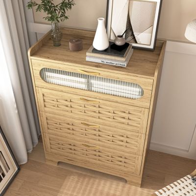 Multipurpose 4-Drawer Dresser with Stylish Woven Texture Top