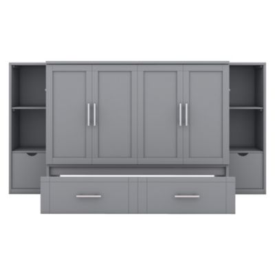 Streamdale Full Size Murphy Bed with Shelves, Drawers and USB Ports, Gray