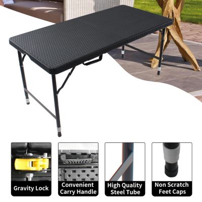 Streamdale 4FT Foldable Rattan Table, Portable, Waterproof, Stable