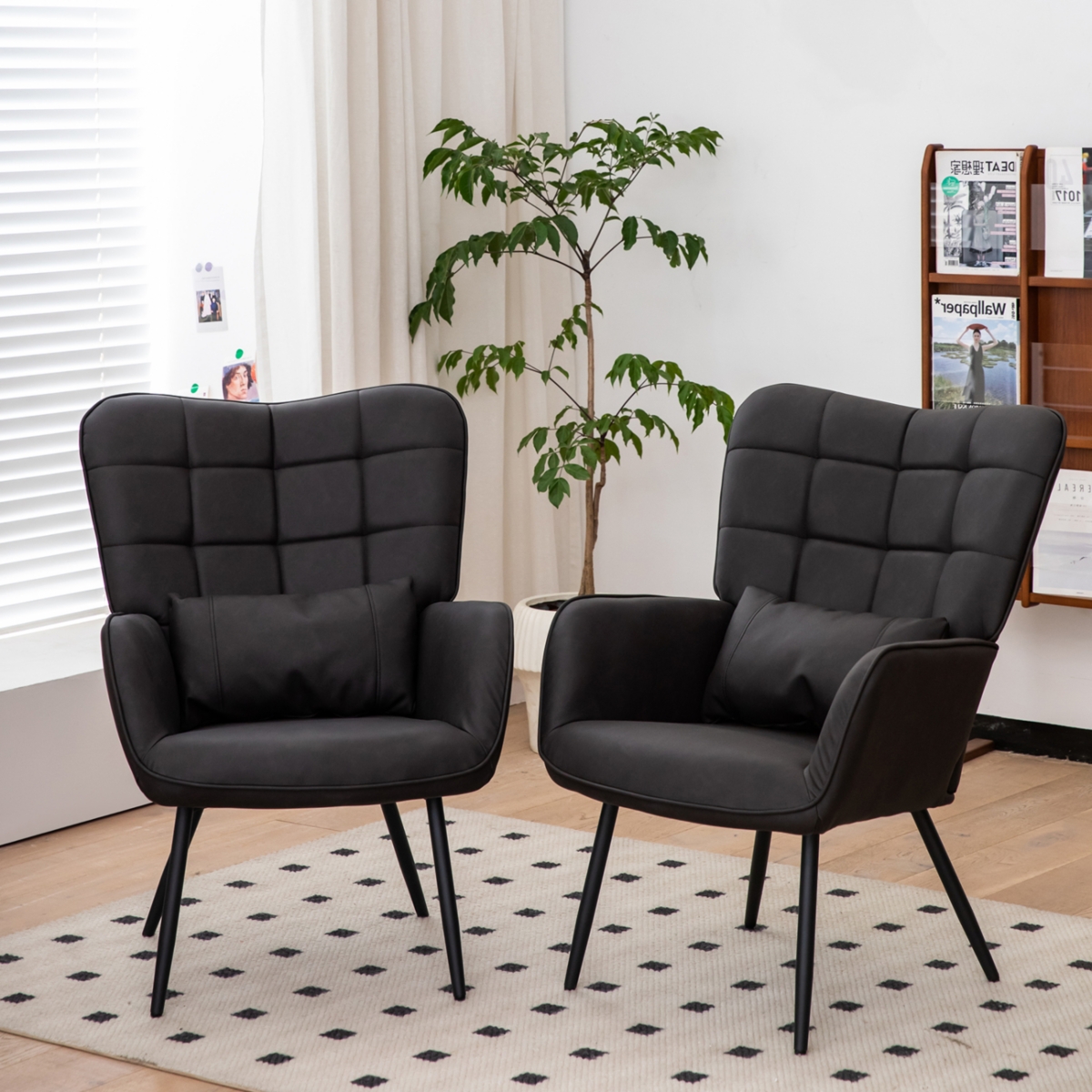 Simplie Fun Modern Leather Accent Chair with High Back and Metal Legs