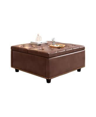 PU Leather Oversized Storage Ottoman with Nailhead Trim