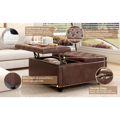 PU Leather Oversized Storage Ottoman with Nailhead Trim