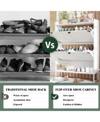 Streamdale Farmhouse Shoe Cabinet with Flip Drawers and Metal Legs