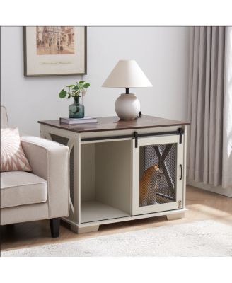 Farmhouse Dog Crate with Sliding Barn Door and Flip-Top