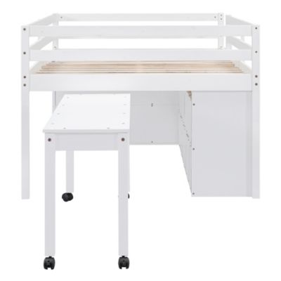 Streamdale White Loft Bed with Desk and Drawers