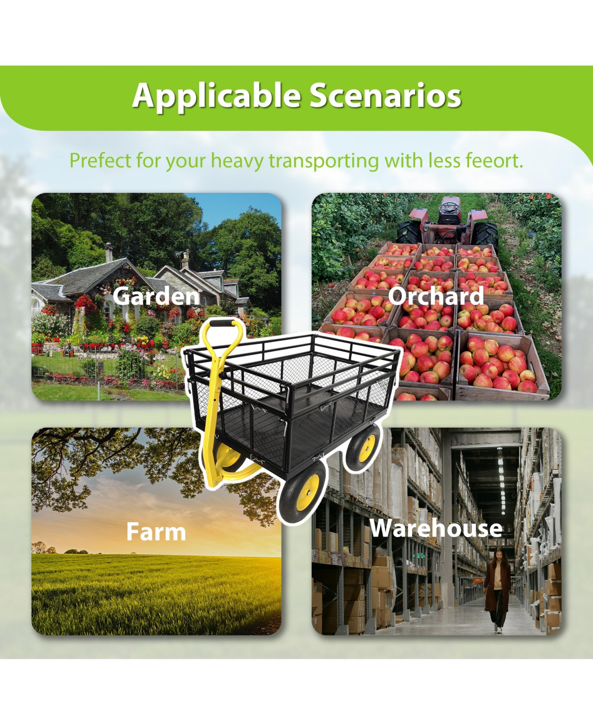 Sturdy Garden Cart 1400 Lbs Load Capacity, Steel Mesh Bed