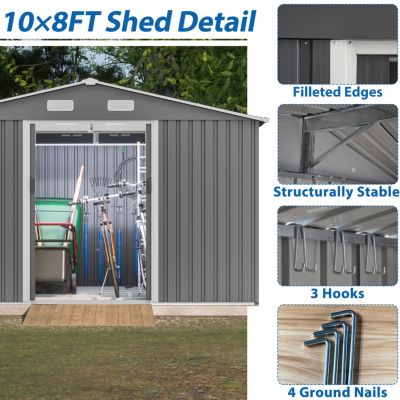 10x8FT Outdoor Storage Shed with Metal Base & Lockable Doors