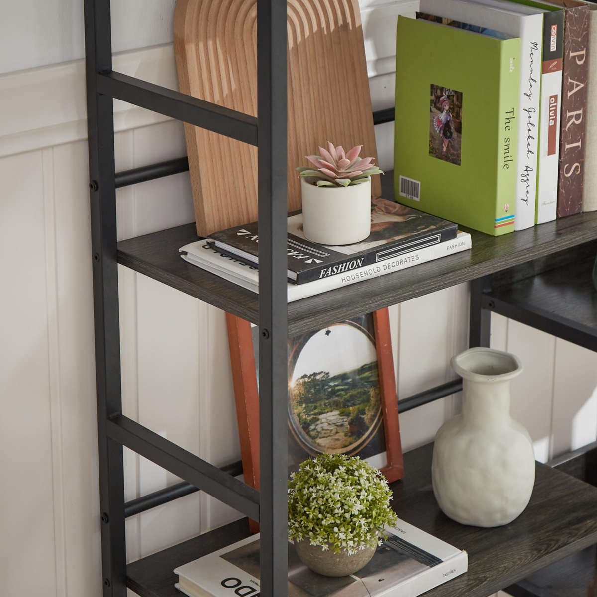 Streamdale Furniture Triple Wide 5-shelf Bookshelves Industrial Retro Wooden Style Home and Office Large Open Bookshelves, 69.3 Console Tab