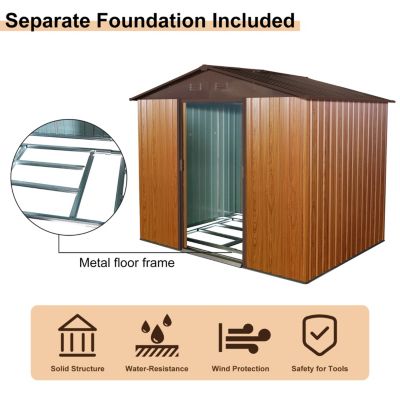 8FT x 6FT Outdoor Metal Storage Shed with Floor Base