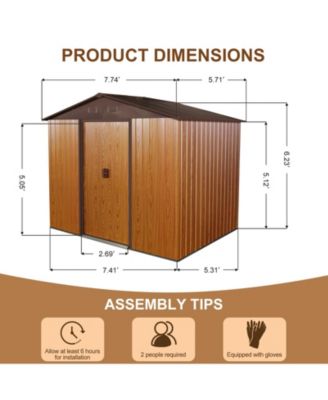 8FT x 6FT Outdoor Metal Storage Shed with Floor Base