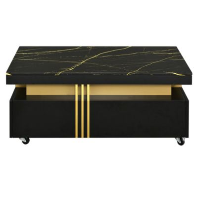 Modern Marble Top Coffee Table With Caster Wheels