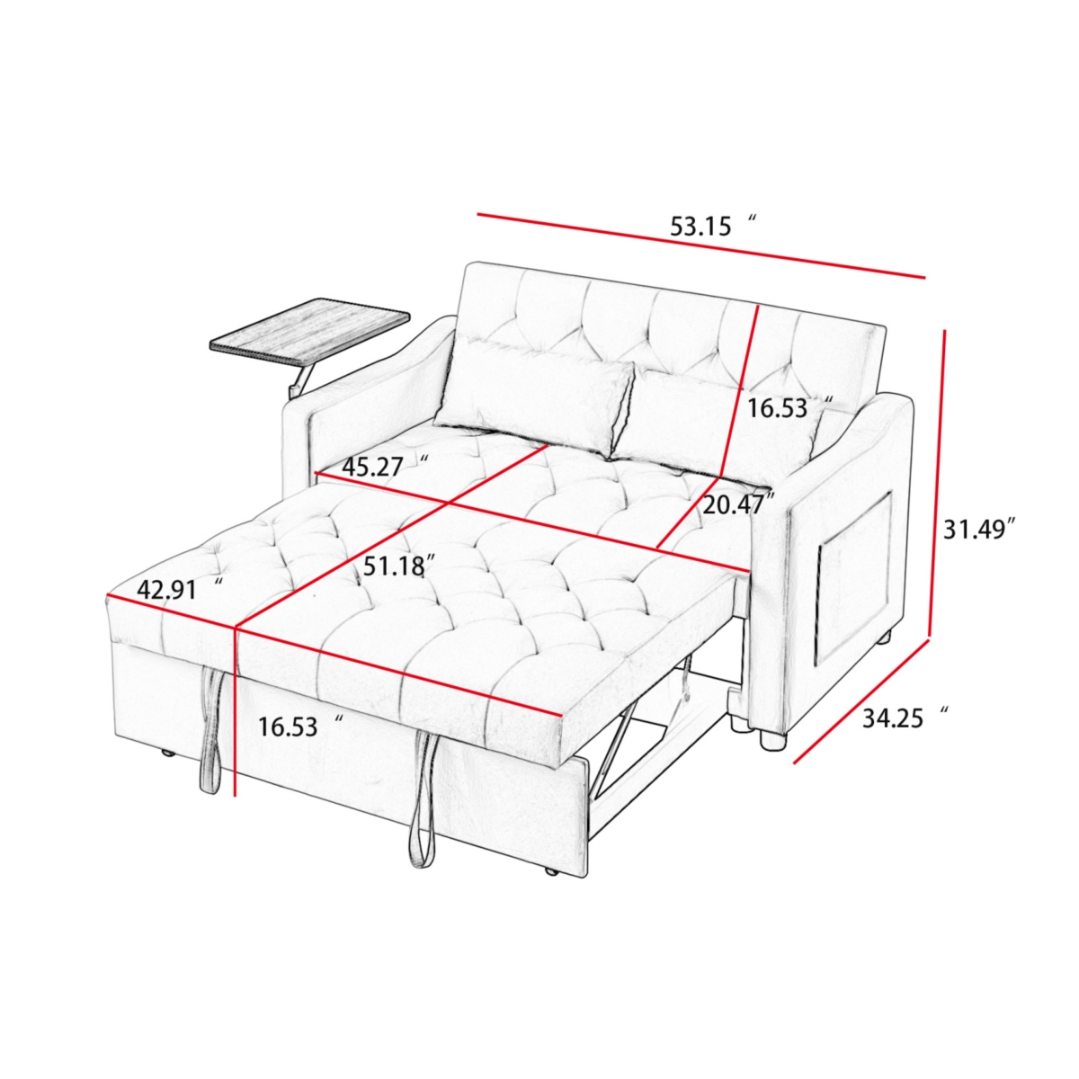 Streamdale Furniture Black Velvet Sofa Bed with Adjustable Positions