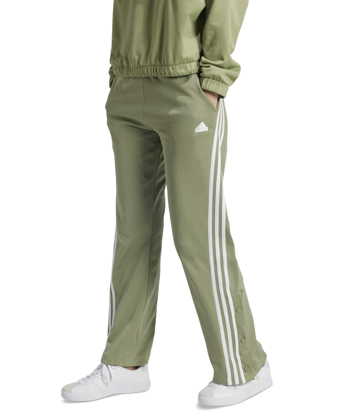 adidas Women's Iconic 3-Stripes Snap Track Pants Green Smart