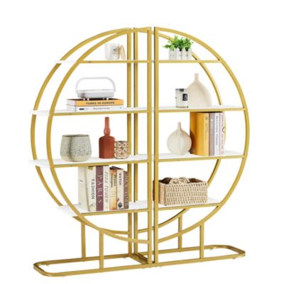 4-Tier Home Office Bookshelf, Round, Versatile MDF + Metal