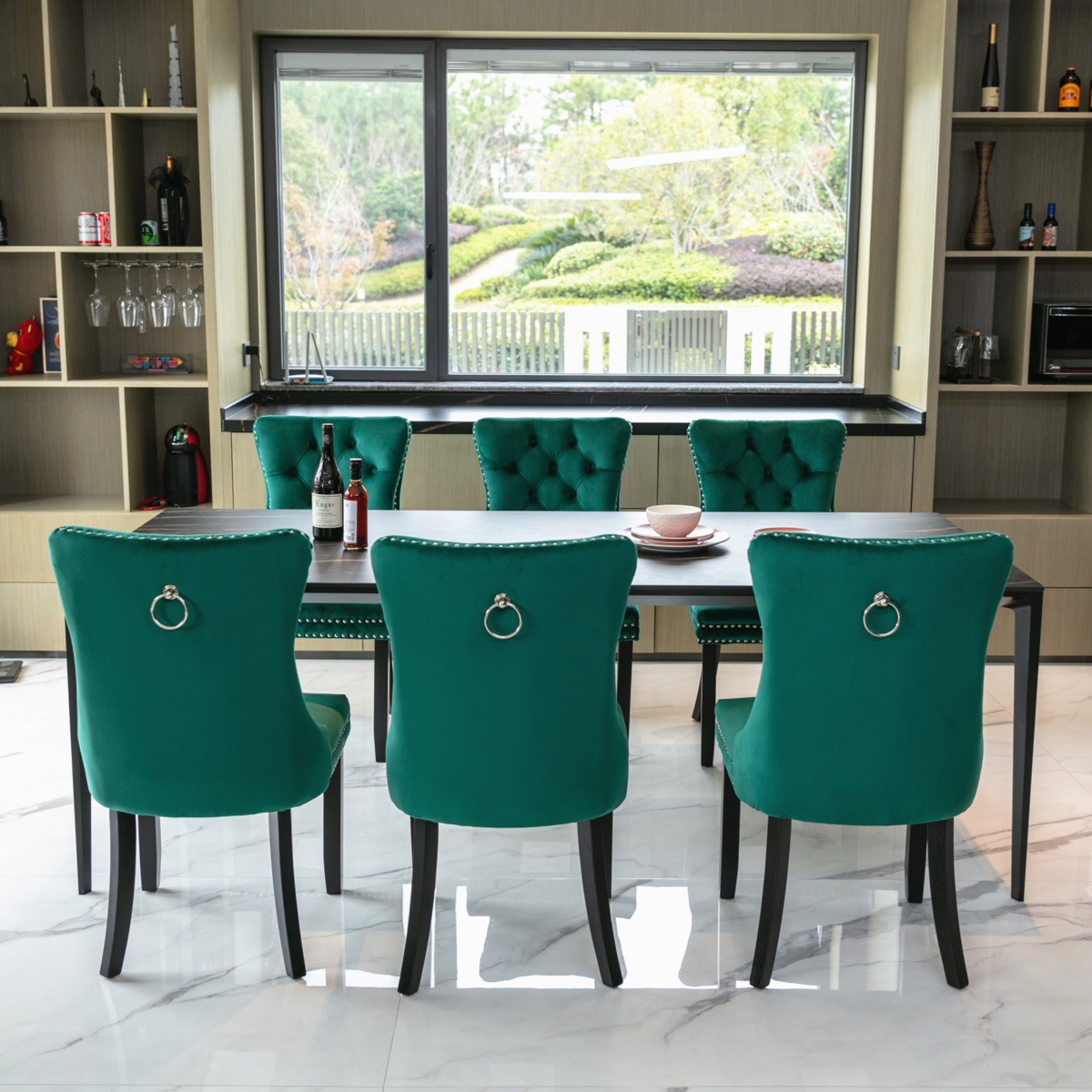 Contemporary Green Velvet Dining Chair Set
