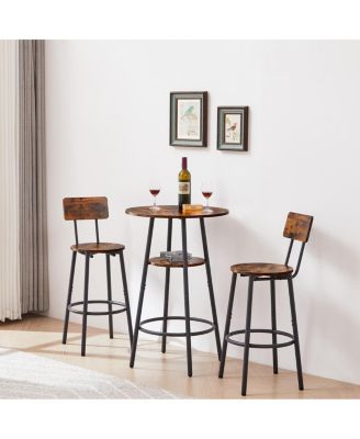 Rustic Brown Barstool Set with Backrests and Shelves
