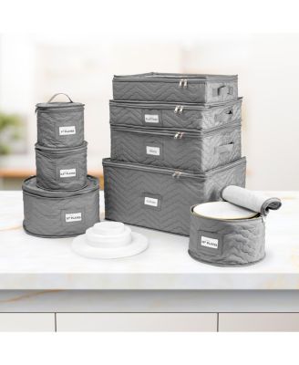 8 Piece Quilted China Dinnerware Storage Cases - for Dinnerware, Mugs, Cups (Gray)