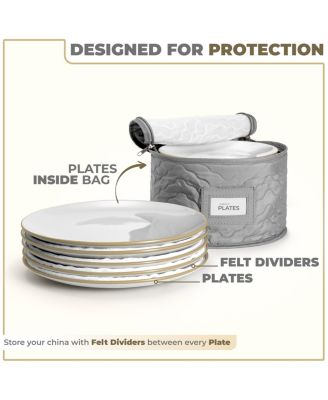 8 Piece Quilted China Dinnerware Storage Cases - for Dinnerware, Mugs, Cups (Gray)