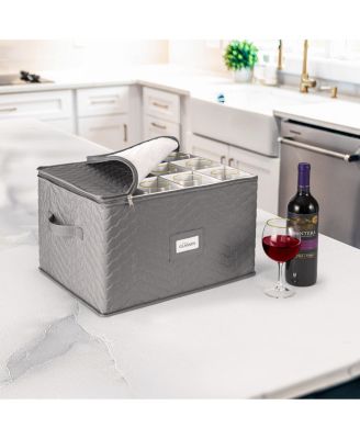 Quilted Glassware Storage Case with Dividers - Holds 12 - Great for Protecting Wine Glasses, Champagne Flutes, Goblets, and more (Gray)