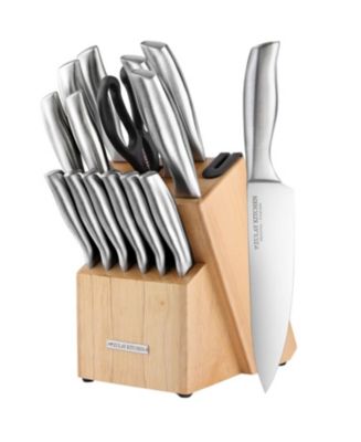 15 Piece Stainless Steel Knife Set with Block and Sharpener - Macy's