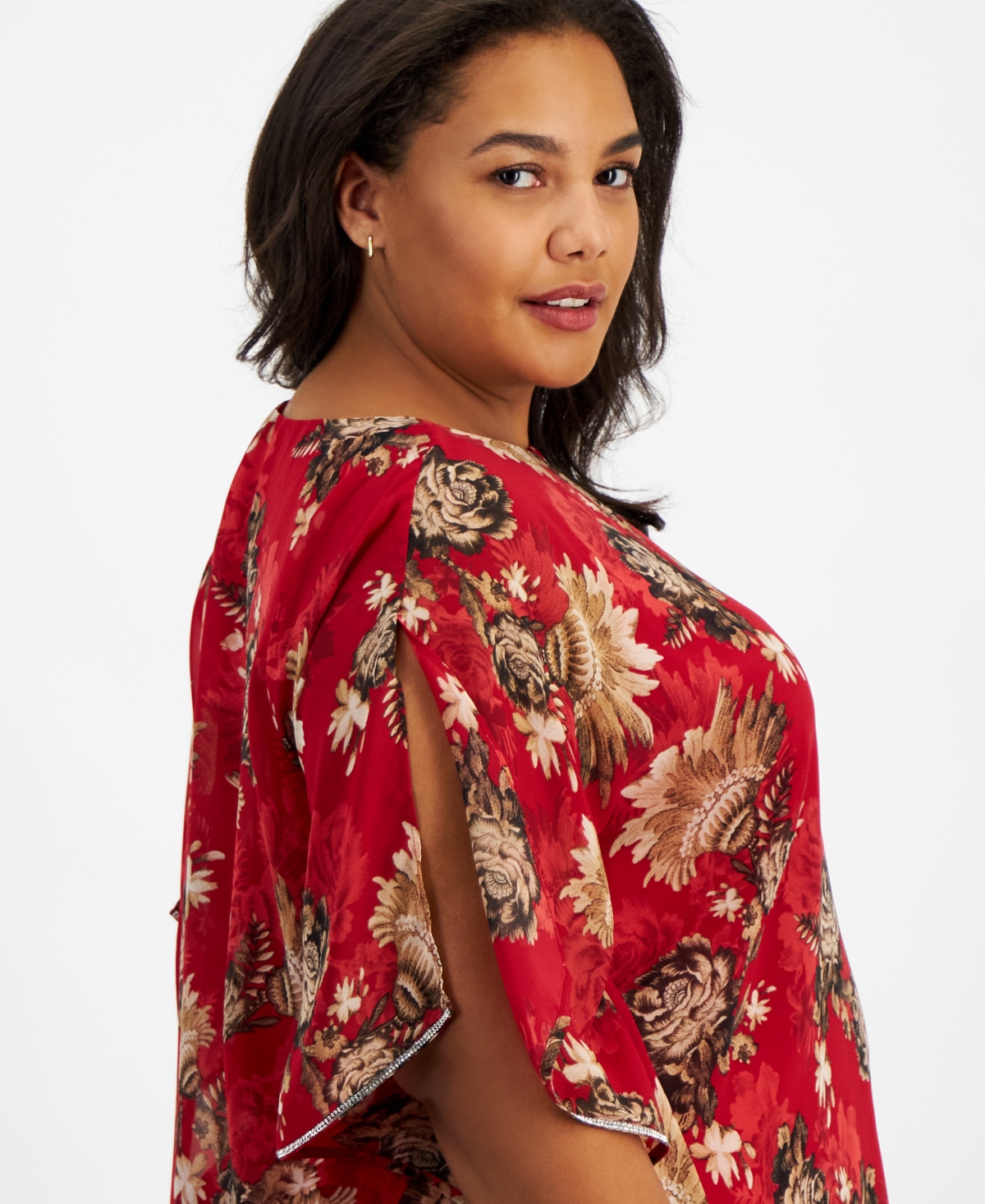 JM COLLECTION PLUS SIZE EMBELLISHED CHIFFON PONCHO, EXCLUSIVELY AT MACY'S 