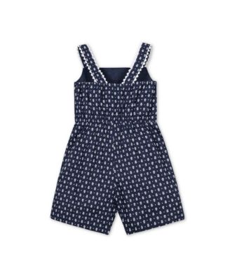 Little Girls Scallop Trim Button Front Linen Romper