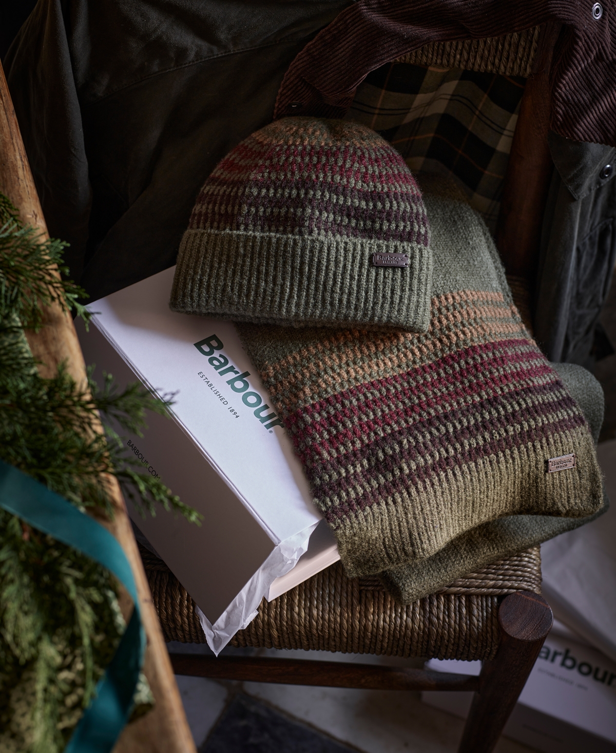 Barbour Men's Branton 2-pc. Stripe Beanie & Scarf Set In