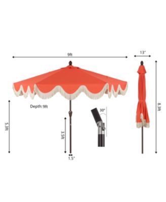 9ft Tassel Market Patio Umbrella Auto-Tilt, Crank, Wind Vent UV Protection