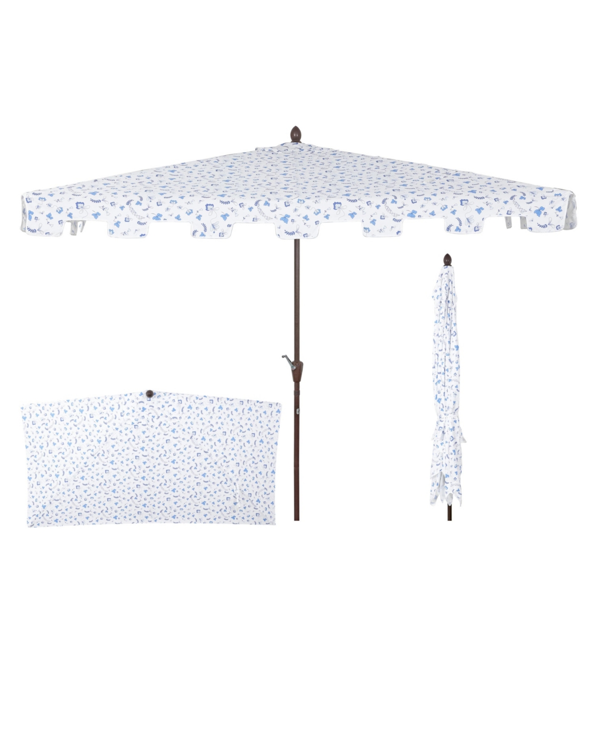 9ft Rectangular Half Market Patio Umbrella Crank, Wind Vent Uv Protection - Bluewhite