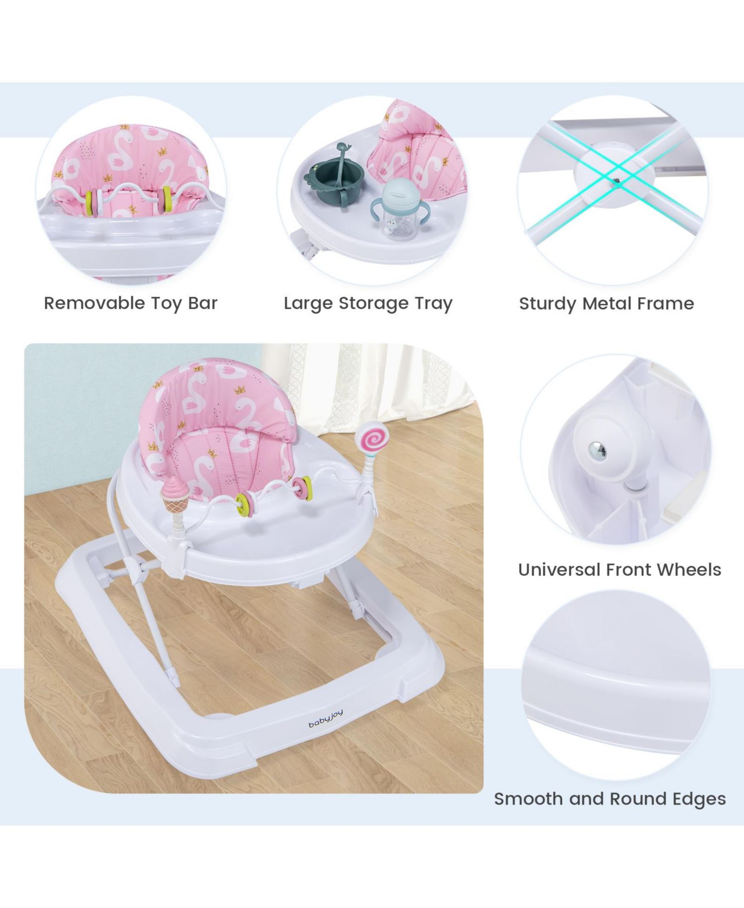 Foldable Baby Activity Walker with Adjustable Heightand Detachable Seat