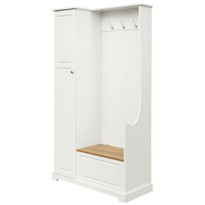  White Hall Tree with Bench and Shoe Cabinet