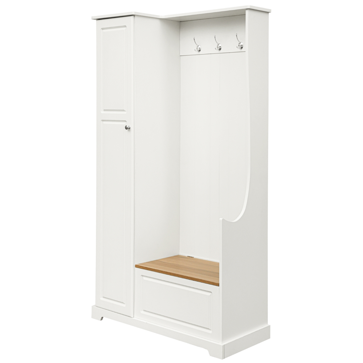 Simplie Fun White Hall Tree with Bench and Shoe Cabinet