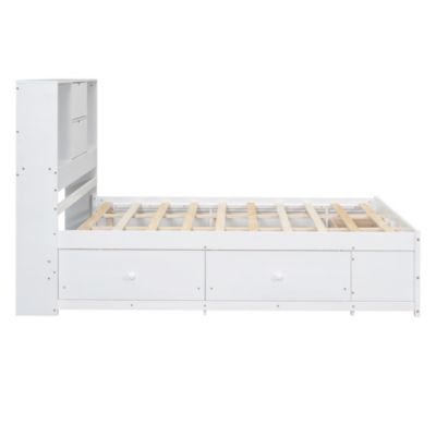Streamdale Queen Size Platform Bed with Storage Headboard and 8 Drawers, White