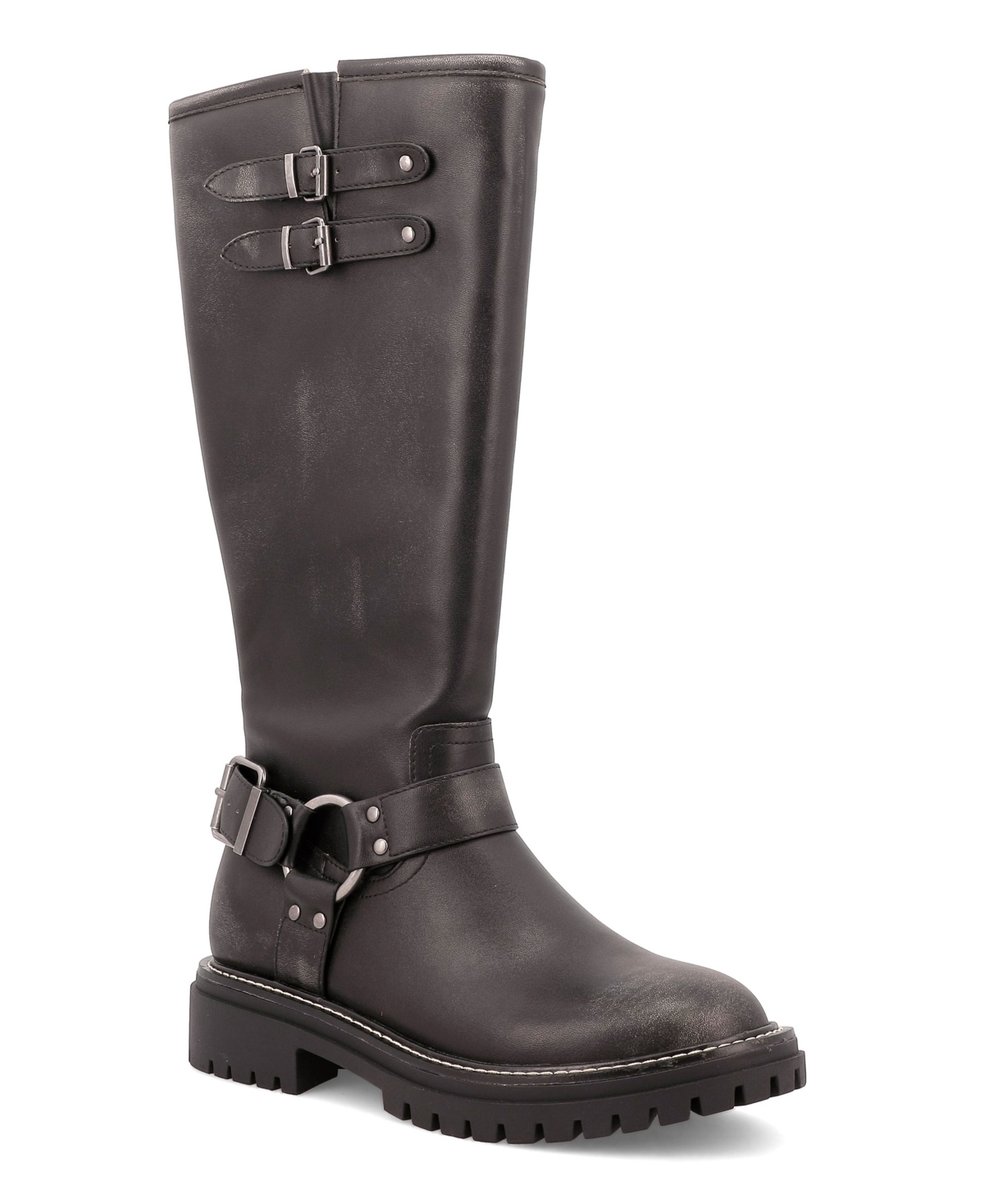 Women's Franco Lug Sole Tall Moto Boots - Black